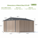 VEIKOUS 10 ft. W x 10 ft. D Outdoor Metal Storage Shed in Gray (100 sq. ft.) - Image 6