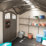 Lifetime 8′ x 17.5′ Outdoor Storage Shed Dual Entry, Tan - Image 5