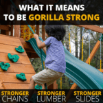 Outing III Wooden Outdoor Playground with Wood Roof, Monkey Bars, Slide, Swings set, and Backyard Playset Accessories - Image 5