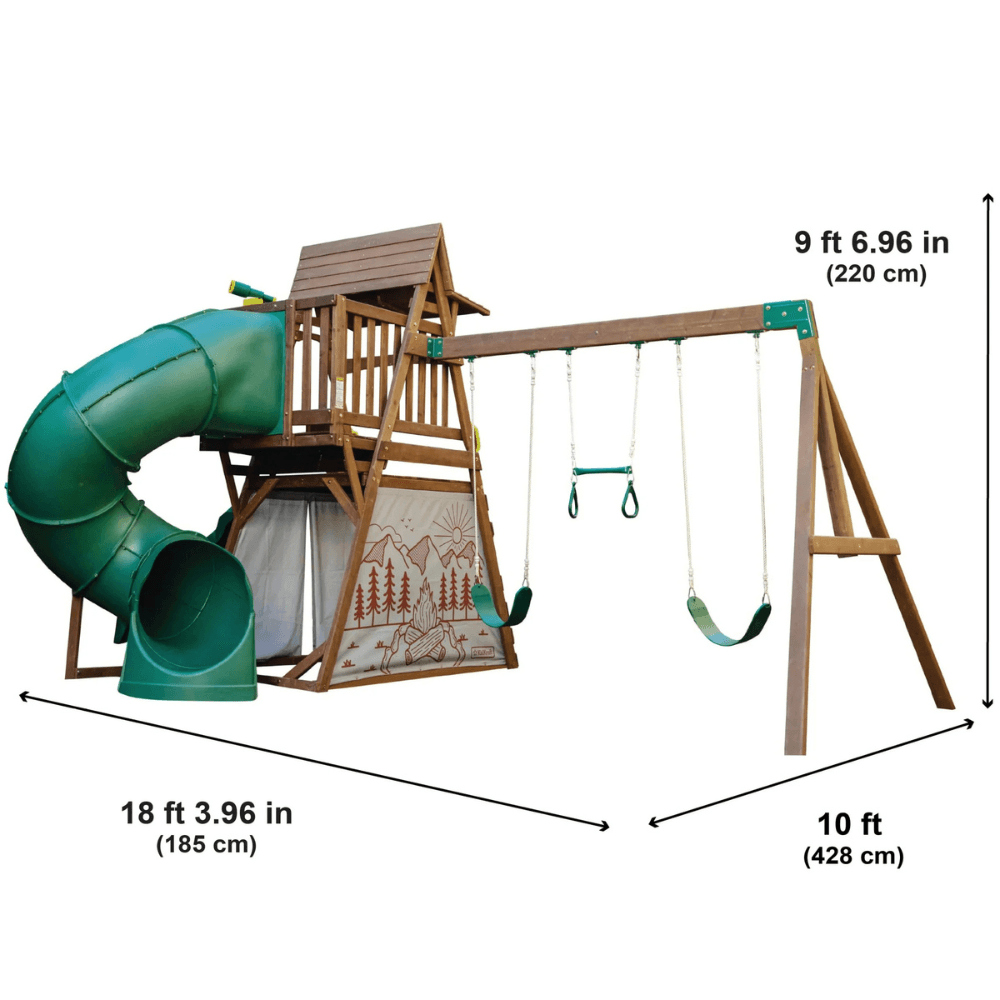 kap-product-63-image-1.png Ranger Retreat Wooden Swing Set/Playset with Tent, Tube Slide and 3-Swings - Image 1