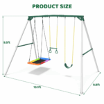 9.5′ Heavy Duty Metal Swing Set with Belt Swing, Trapeze Bar - Image 3