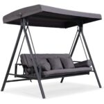 PURPLE LEAF 3-seat Outdoor Patio Porch Swing Adjustable Backrest, Cushions and Pillow Included