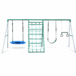 Swing Sets with Saucer Swing,Belt Swing,Trapeze Bar,Climbing Rope,Climbing Ladder - Image 4