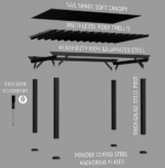 Stratford 12 Ft. X 10 Ft. Black Steel Traditional Pergola with Sail Shade Soft Canopy - Image 7